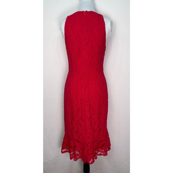 Maggy London Red Lace Sleeveless V-Neck Cocktail Dress Size 2 - Picture 4 of 11